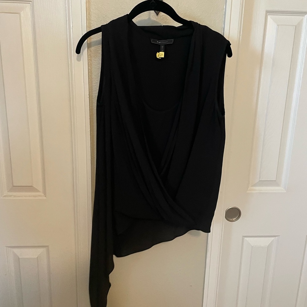 BCBG black sleeveless asymmetrical draped top